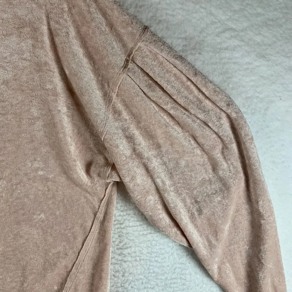 Free People Women's Puff Long Sleeve Light Pink Velvet Pullover Sweater Size‎ M
